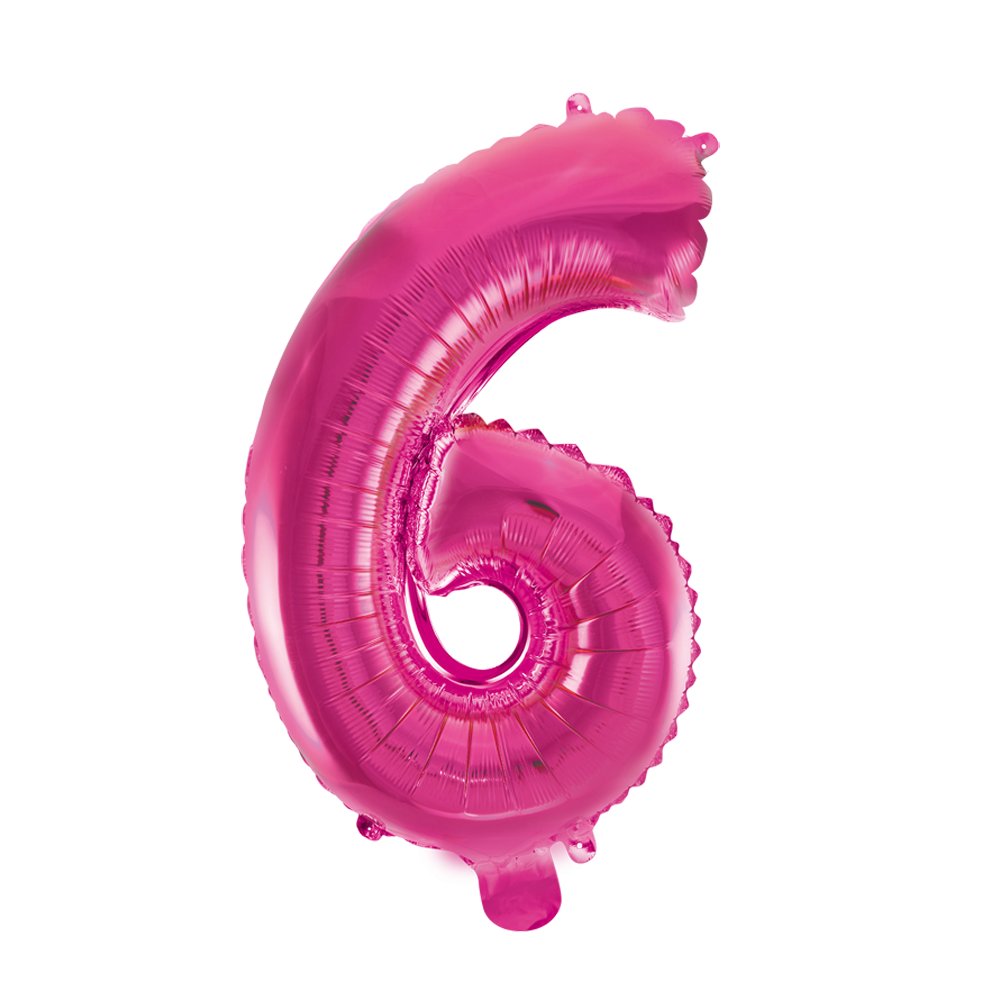 Folieballong – Nummer 6 Rosa – 41 cm – Tallballonger, Ballonger