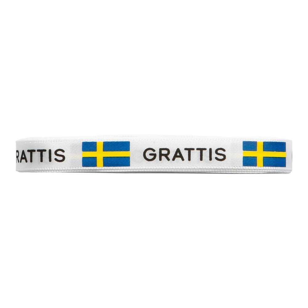 Silkebånd - Sverige - Hvitt med svensk flagg - 5m - Alle studenter, Student