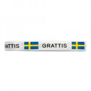 Silkebånd - Sverige - Hvitt med svensk flagg - 5m Silkebånd - Sverige - Hvitt med svensk flagg - 5m