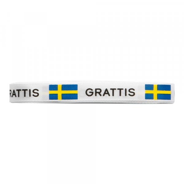Silkebånd - Sverige - Hvitt med svensk flagg - 5m Silkebånd - Sverige - Hvitt med svensk flagg - 5m