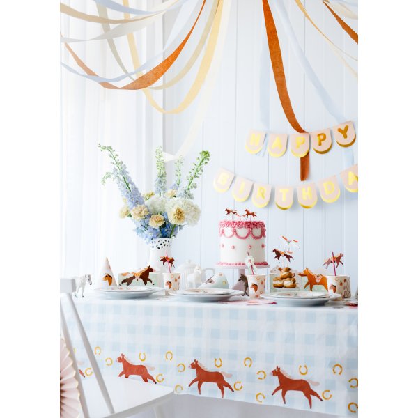 Duk - Rutete med hester - 180x120 cm Duk - Rutete med hester - 180x120 cm