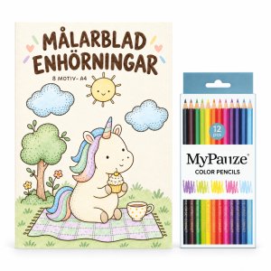 Fargeleggingsside med fargeblyanter - Enhjørning - 8 motiver - A4 Fargeleggingsside med fargeblyanter - Enhjørning - 8 motiver - A4