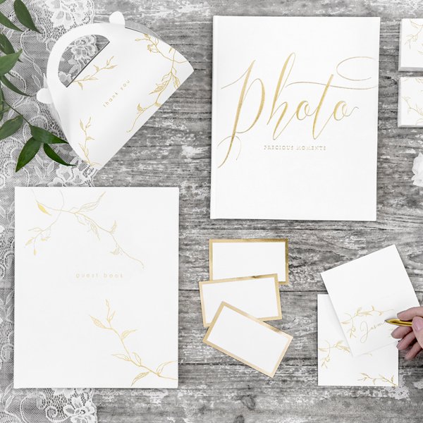 Gjestebok - Grener - Hvit/Gull