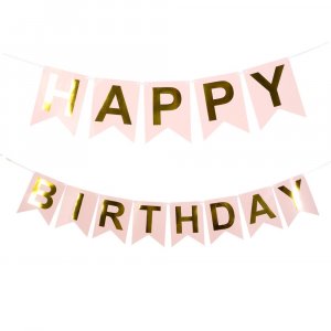 Vimpel - Gratulerer med dagen - Rosa/Gull