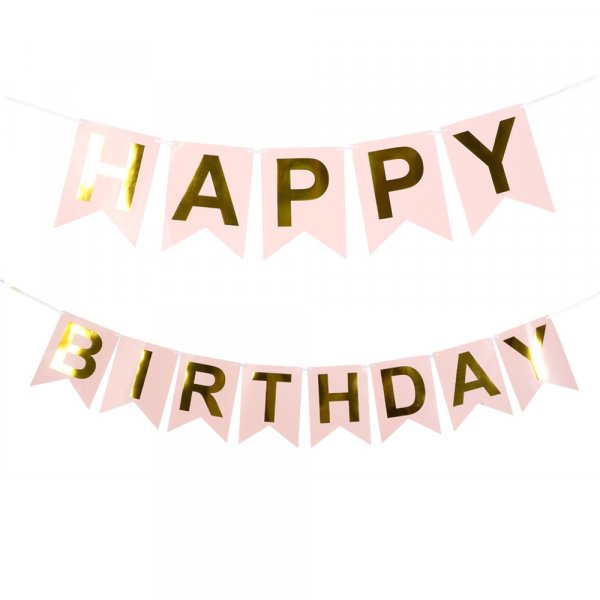 Vimpel - Happy Birthday - Rosa/Guld