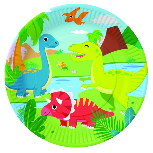 Papptallerkener – Dinosaurer – 23 cm – 8-pakning