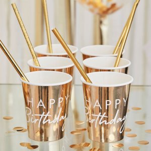 Pappkrus - Gratulerer med dagen - Gull metallic - 8-pakning