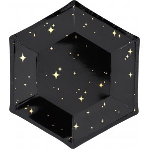 Desserttallerkener - Sparkle - Svart/Gull - 6-pakning