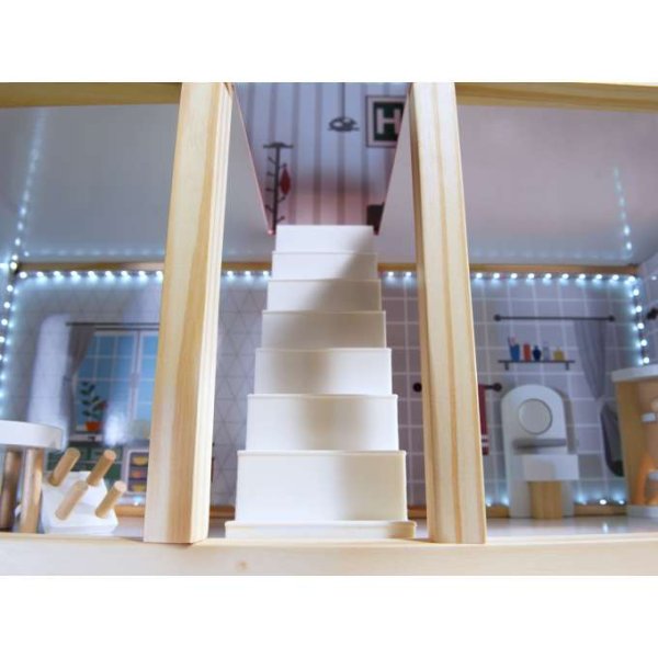 Dukkeskap i MDF med LED-belysning 78 cm hvitt inkludert 16 møbler - Byggesett Dukkeskap i MDF med LED-belysning 78 cm hvitt inkludert 16 møbler - Byggesett
