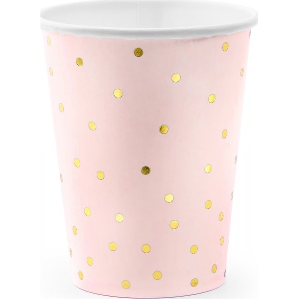 Papirkopper - Lys rosa - Prikkete gull - 6-pakning