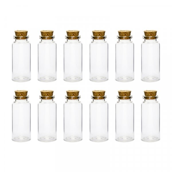 Glassflasker med kork - Mini - 12-pakning