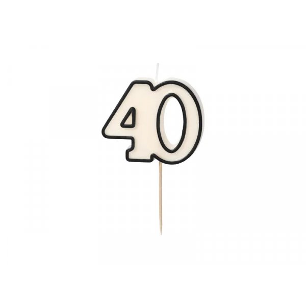 Kakelys/Bursdagslys - 40 - Svart/Hvit - 5,5 cm