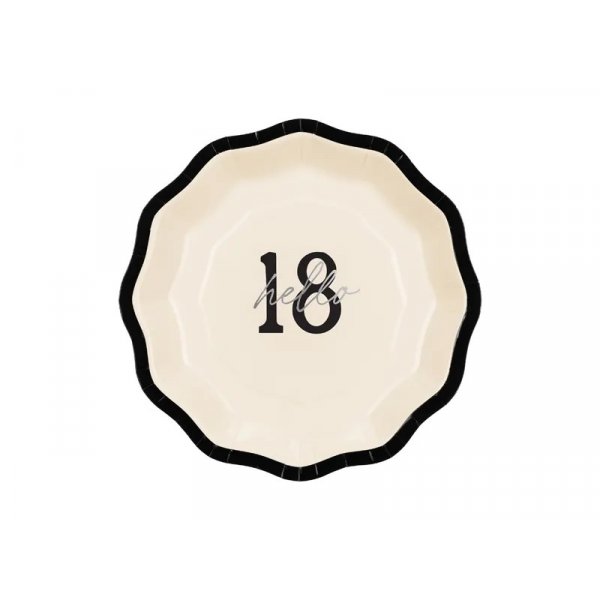Papptallerkener - "Hello 18" - Svart/Hvit - 18 cm - 6-pakning