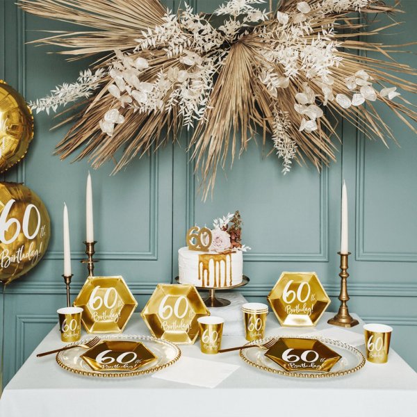 Desserttallerkener - 60-rsdag - Hvit/Gull - 6-pakning