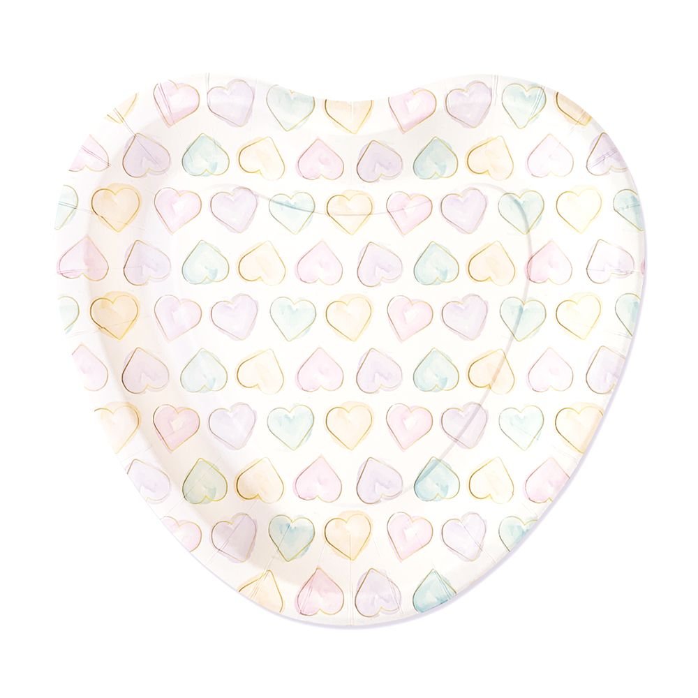 Papptallerkener – Akvarellhjerter – 23 cm – 8-pakning – Papirtallerkener, Borddekking