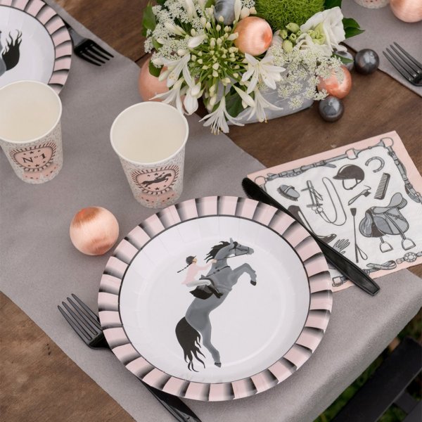 Papirtallerkener - Hestefest - Rosa/Svart - 10-pakning Papirtallerkener - Hestefest - Rosa/Svart - 10-pakning