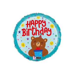 Folieballong - Bursdagssmileybj�rn - 46 cm
