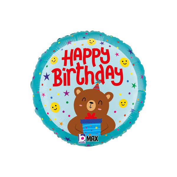 Folieballong - Bursdagssmileybj�rn - 46 cm