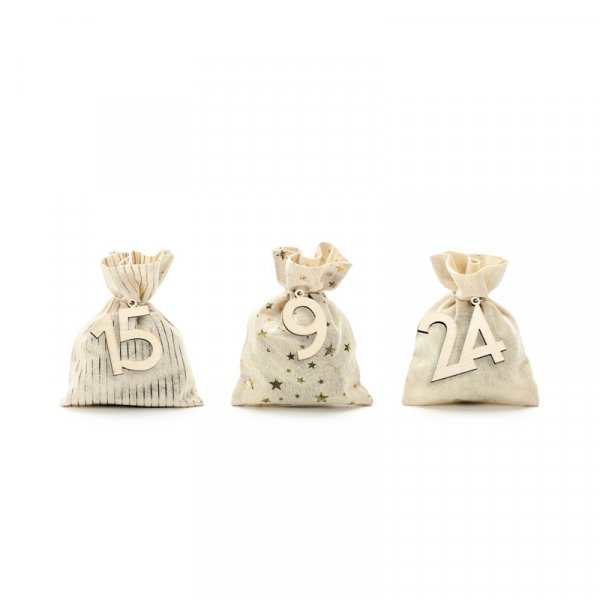 Adventskalender - Stoffposer - Gull/Tre Adventskalender - Stoffposer - Gull/Tre