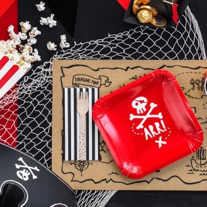 Papirtallerkener - Hei Pirat - Rd - 6-pakning