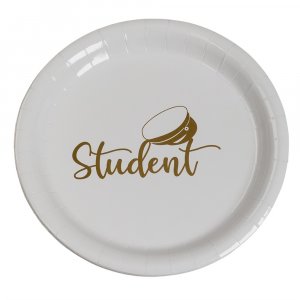 Papirtallerkener - Student - Hvit/Gull - 8-pakning - 23 cm Papirtallerkener - Student - Hvit/Gull - 8-pakning - 23 cm