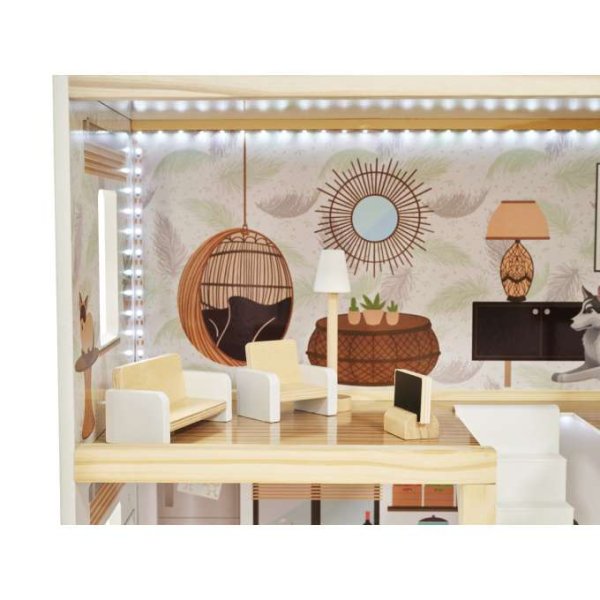 Dukkeskap LULILO FLORO boho med LED-belysning 78 cm tre