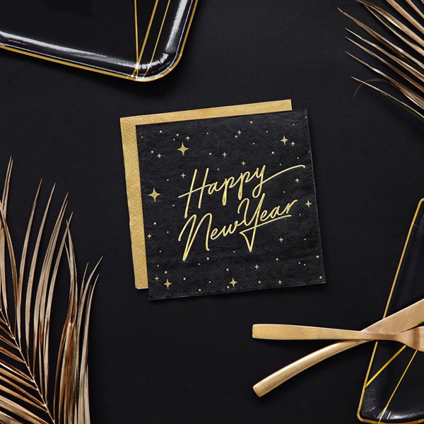 Servietter - Godt nyttår - Svart/Gull - 20-pakning Servietter - Godt nyttår - Svart/Gull - 20-pakning