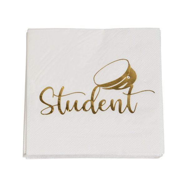 Sm servietter - Student - Hvit/Gull - 16-pakning