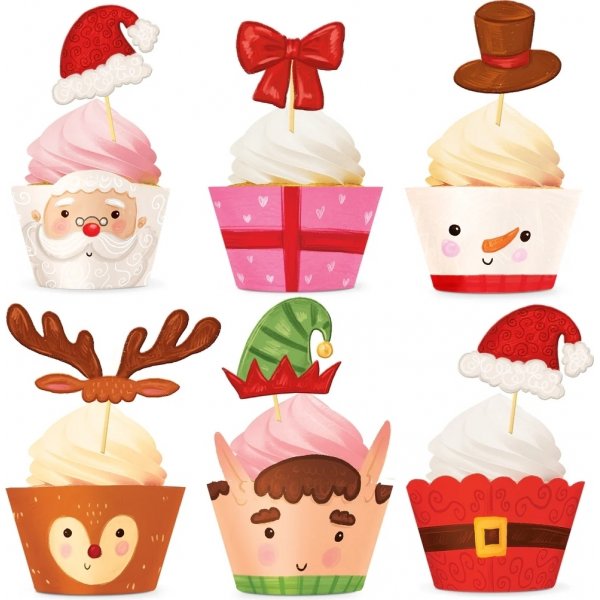Cupcake-papir og kakestifter - Julemotiv - 12-pakning Cupcake-papir og kakestifter - Julemotiv - 12-pakning