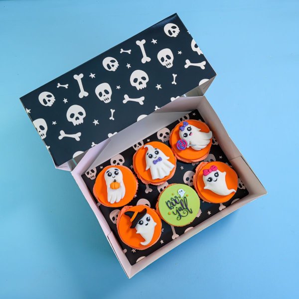 Cupcake-boks Halloween-skjelett til 6 cupcakes - 2-pakning Cupcake-boks Halloween-skjelett til 6 cupcakes - 2-pakning