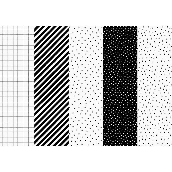 Gavepapir - svart/hvitt - 5 ark, 5 m Gavepapir - svart/hvitt - 5 ark, 5 m