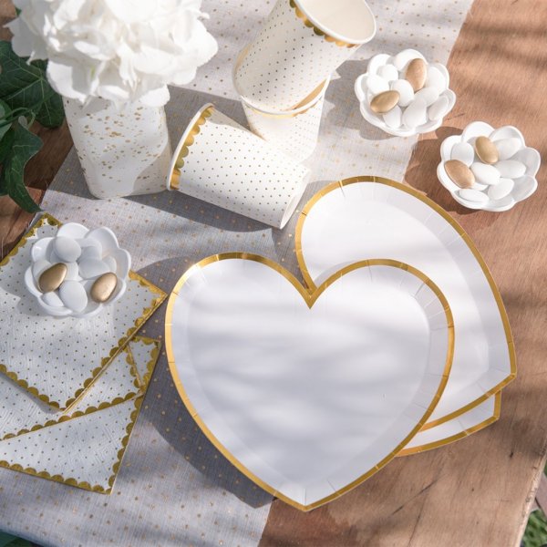 Papirkopper - Prikket med gullkant - Hvite - 10-pakning