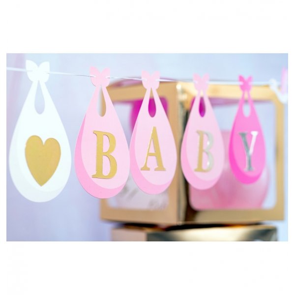 Girlander - Babyshower - Hvit/Lys rosa - Storker Girlander - Babyshower - Hvit/Lys rosa - Storker