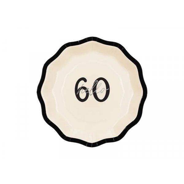 Papptallerkener - "Hello 60" - Svart/Hvit - 18 cm - 6-pakning