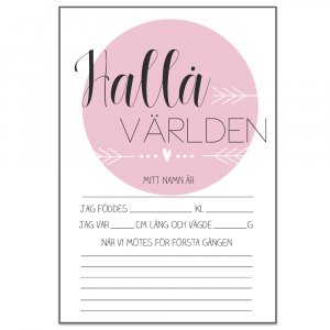 Fdselsplakat - Hallo verden - Rosa
