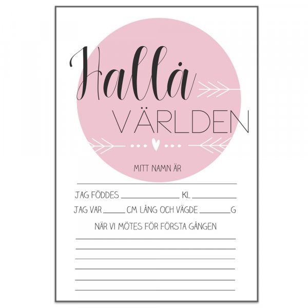 Fødselsplakat - Hallo verden - Rosa Fødselsplakat - Hallo verden - Rosa