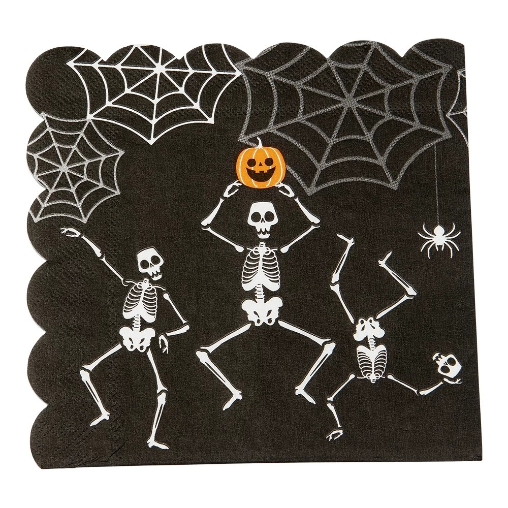 Servietter - Skjelett - 16-pakning - Halloween-borddekking, Halloween