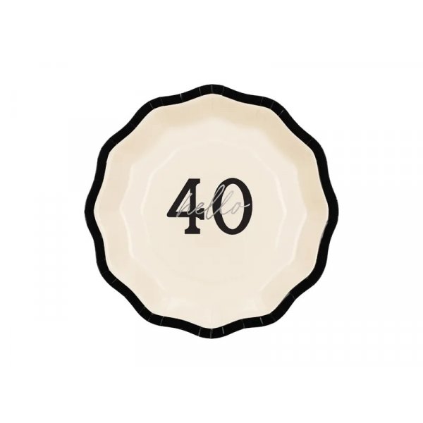 Papptallerkener - "Hello 40" - Svart/Hvit - 18 cm - 6-pakning