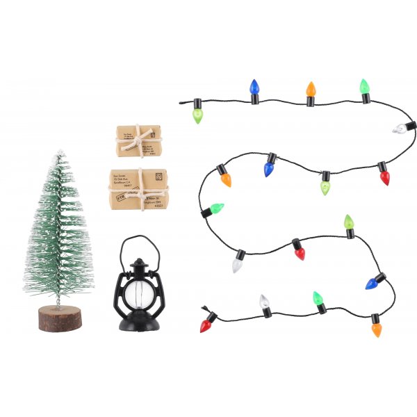 Julenissetilbehør - juletre, krans, lykt, pakke Julenissetilbehør - juletre, krans, lykt, pakke