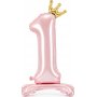 Nummerballong - Stående - Krone - Lyserosa - Nummer: 1