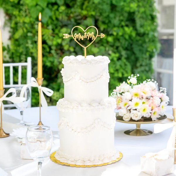 Kaketopper - Herr og Fru - Hjerte - Gull Kaketopper - Herr og Fru - Hjerte - Gull