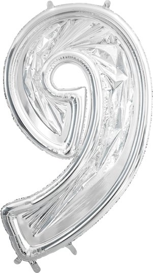 Nummerramme for ballong – Sølv – 126 cm – Nummer: 9 – Ballongrammer, Ballonger