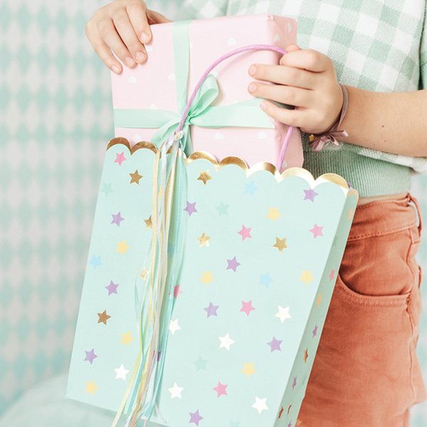 Gavepose med bånd - Stjerner - Mintgrønn Gavepose med bånd - Stjerner - Mintgrønn