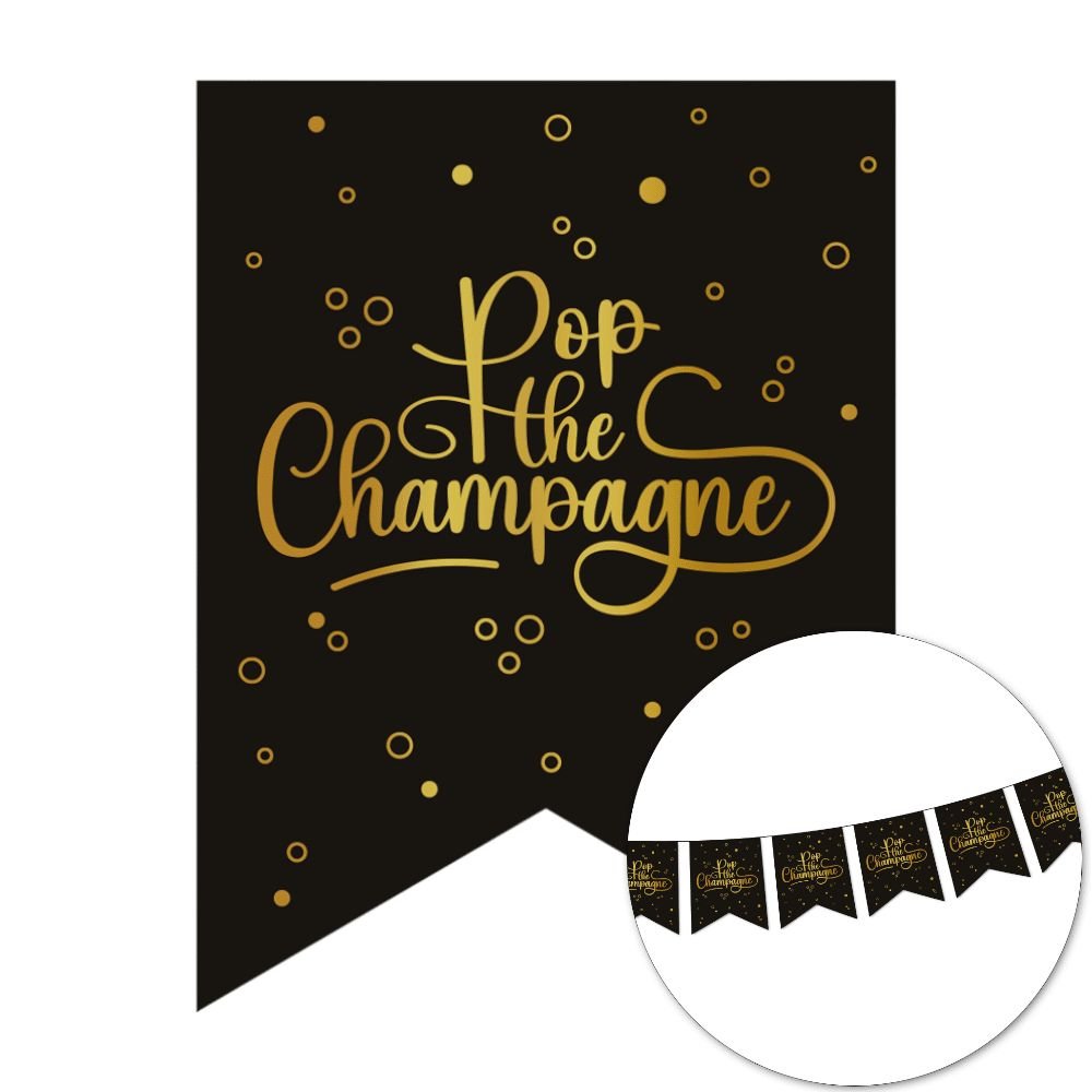 Vimpelgirlander - Pop the Champagne - Svart - 6 m - Vimpler, Hengende dekorasjoner