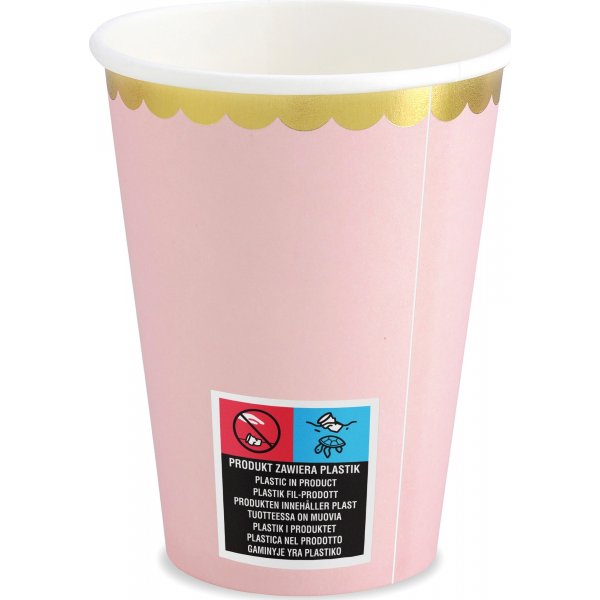 Papirkopper - Rosa - Gullkant - 6-pakning