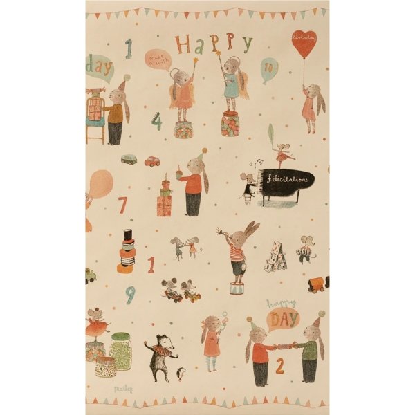 Gavepapir - Maileg - Bursdagskaniner - 55 cm x 10 m