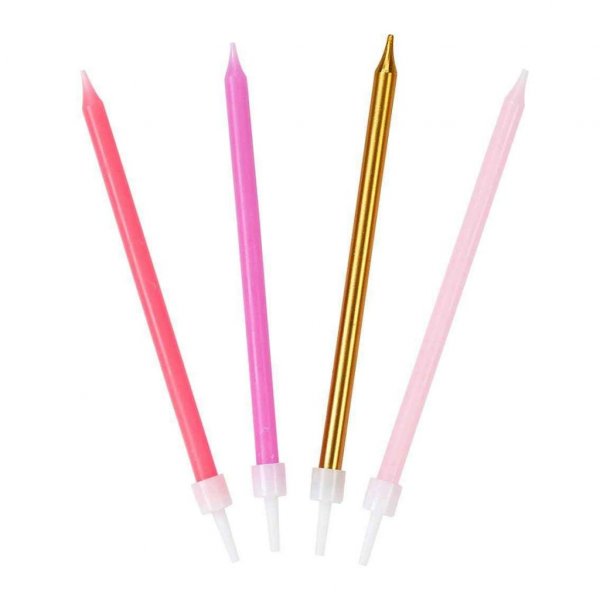 Lange kakelys - Gull/rosa miks - 16-pakning