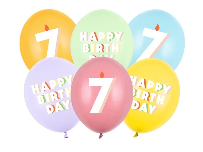 Ballongbukett – 30 cm – Gratulerer med dagen – 6-pakning – Nummer: 7 – Ballongbuketter, Ballonger