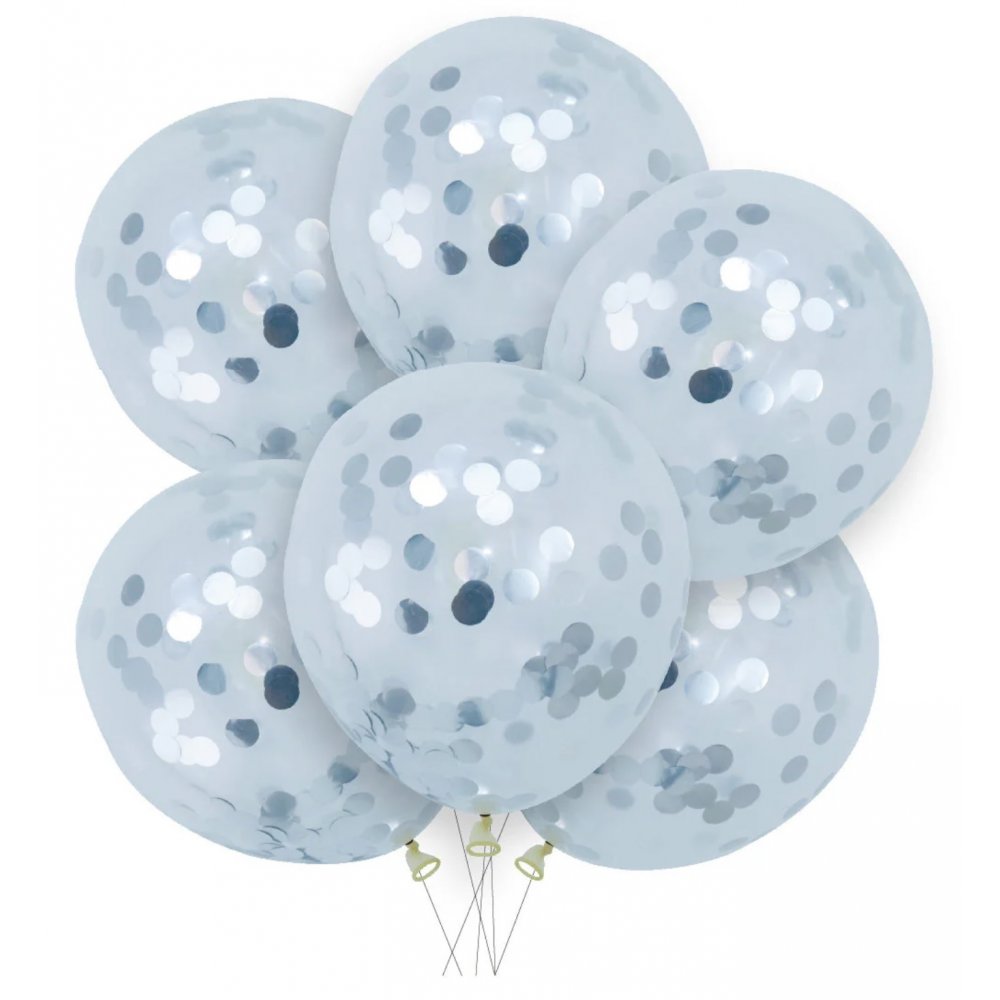 Konfettiballonger - Sølv - 6-pakning - 30 cm - Konfettiballonger, Ballonger