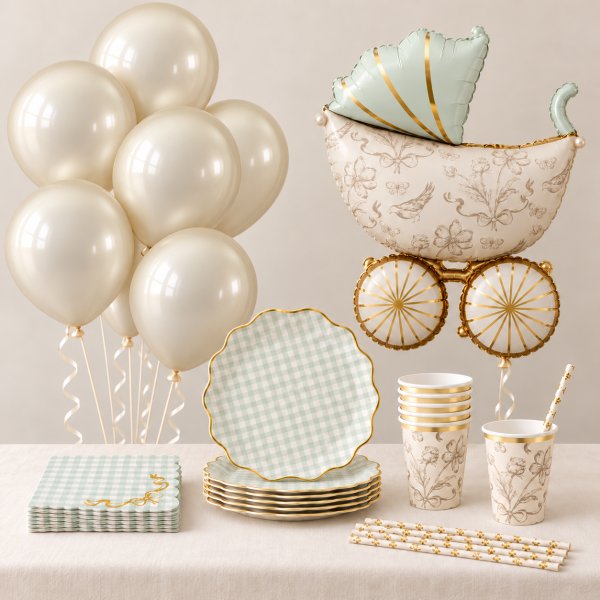 Babyshower-sett - Mint & Gull - 6 personer Babyshower-sett - Mint & Gull - 6 personer